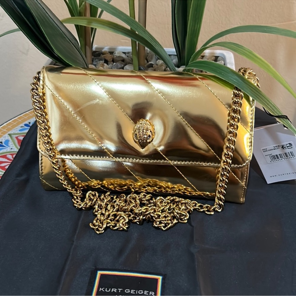 Kurt Geiger Metallic Gold Clutch with Chain golf